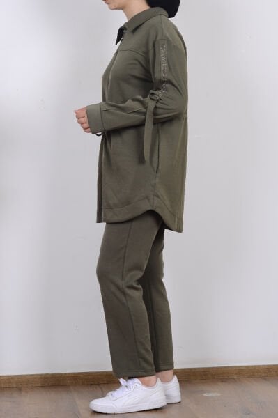 Armine 25KT604 Haki Kadın Taş İşlemeli Belden Bağlamalı İki İplik Takım