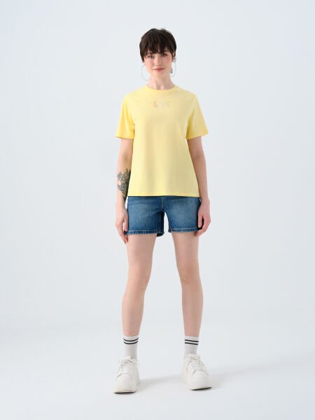 Loft 2038993 Sarı Kadın Baskılı Loft Yazı Detaylı Bisiklet Yaka T-Shirt