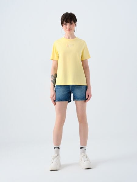 Loft 2038993 Sarı Kadın Baskılı Loft Yazı Detaylı Bisiklet Yaka T-Shirt