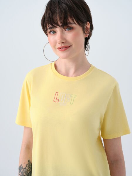 Loft 2038993 Sarı Kadın Baskılı Loft Yazı Detaylı Bisiklet Yaka T-Shirt