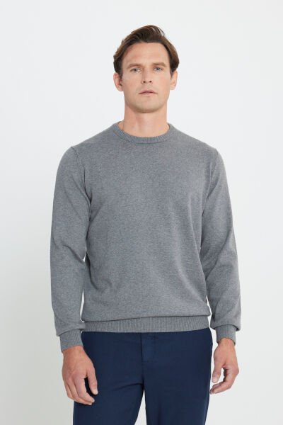 Altınyıldız ACE492510013 Gri Melanj Erkek Bisiklet Yaka Triko Kazak