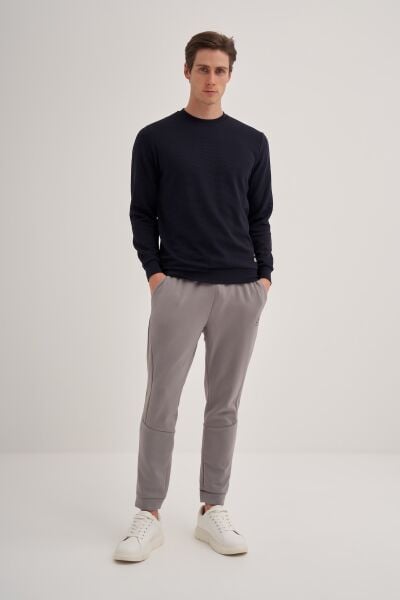 Cazador 52470 Lacivert Erkek Bisiklet Yaka Fitilli Slim Fit Sweatshirt