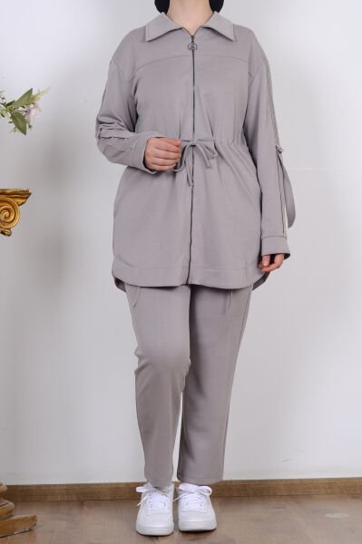 Armine 25KT604 Gri Kadın Taş İşlemeli Belden Bağlamalı İki İplik Takım