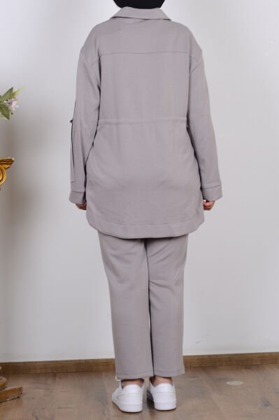 Armine 25KT604 Gri Kadın Taş İşlemeli Belden Bağlamalı İki İplik Takım