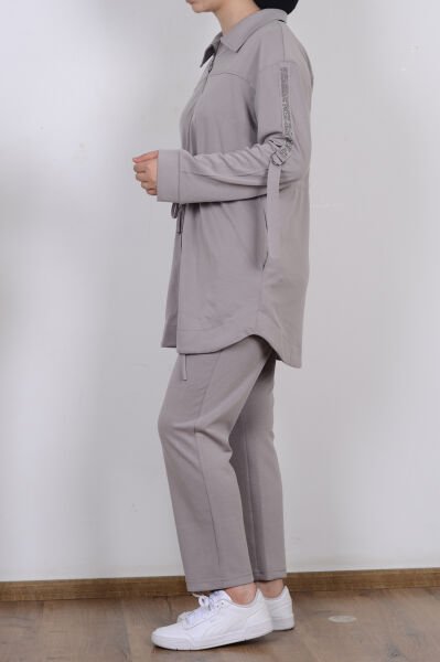 Armine 25KT604 Gri Kadın Taş İşlemeli Belden Bağlamalı İki İplik Takım