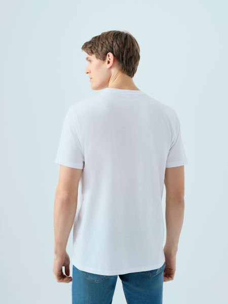 Loft 2040075  Beyaz Erkek Bisiklet Yaka Önü Yazılı Detaylı Regular Fit T-shirt