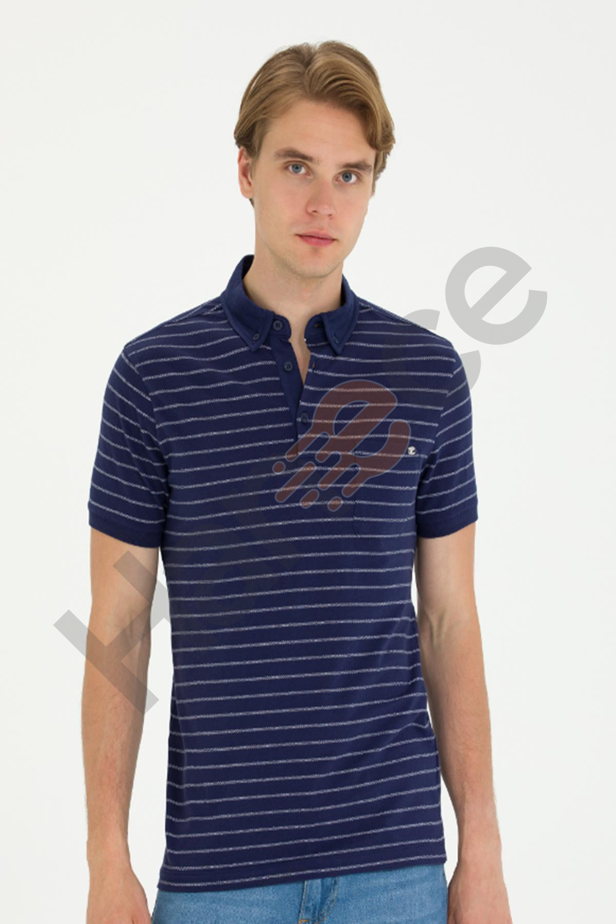 U.S Polo 1573730 Lacivert Polo Yaka Çizgili  Erkek T-Shirt