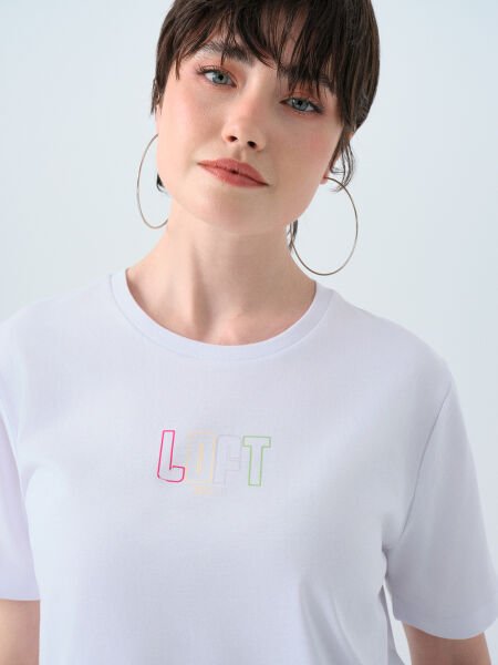 Loft 2038993 Beyaz Kadın Baskılı Loft Yazı Detaylı Bisiklet Yaka T-Shirt