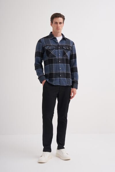 Cazador 24KCEED02011 İndigo Erkek Çift Cepli  Oduncu Gömleği