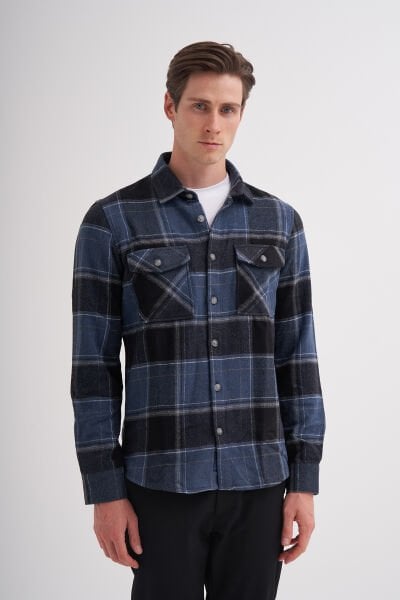 Cazador 24KCEED02011 İndigo Erkek Çift Cepli  Oduncu Gömleği