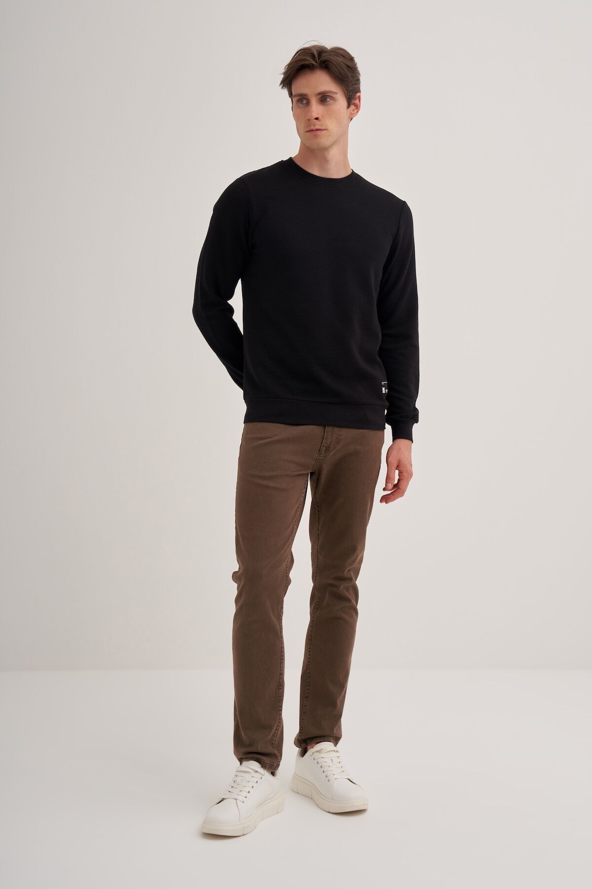 Cazador 52470 Siyah Erkek Bisiklet Yaka Fitilli Slim Fit Sweatshirt