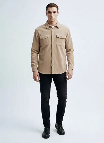 LEE L2520353614 Bej Erkek Kadife Çift Cepli Relax Fit Gömlek