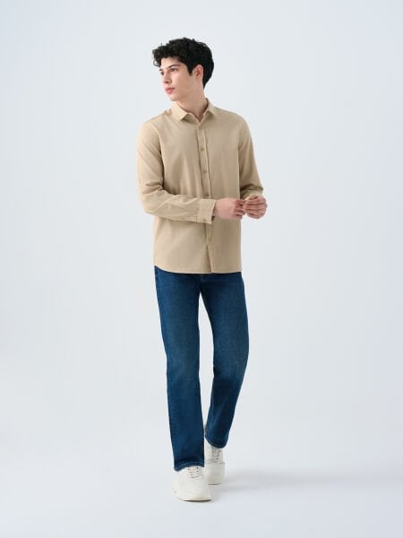 Loft 2038615 Taş Erkek Uzun Kollu %100 Pamuk Gömlek