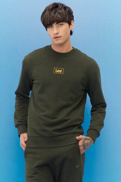LEE L212299801 Erkek Haki Bisiklet Yaka Sweatshirt