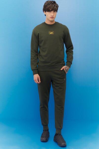 LEE L212299801 Erkek Haki Bisiklet Yaka Sweatshirt