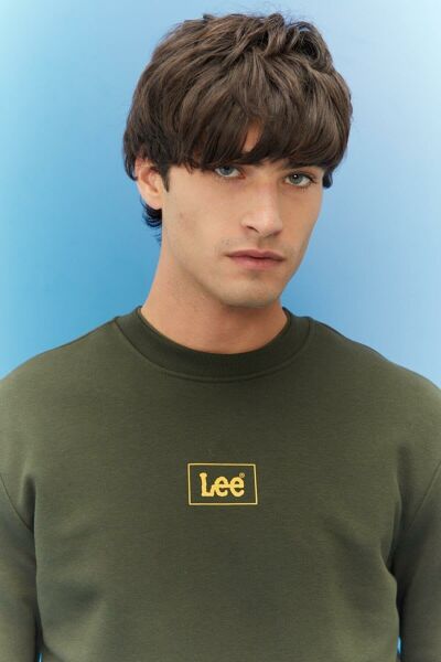 LEE L212299801 Erkek Haki Bisiklet Yaka Sweatshirt