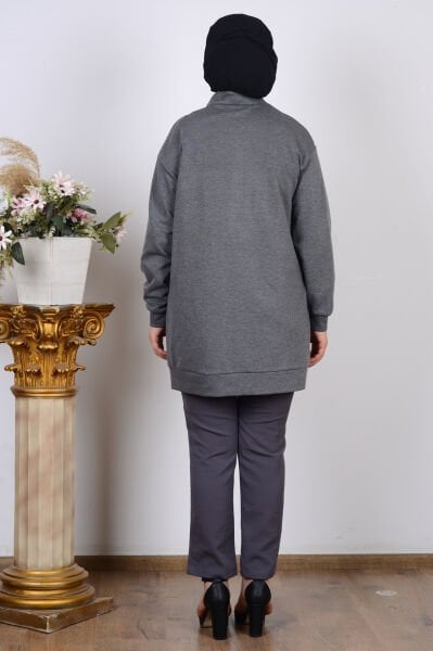 Armine 25KT407 Gri Kadın Yarım Fermuarlı İki İplik Tunik