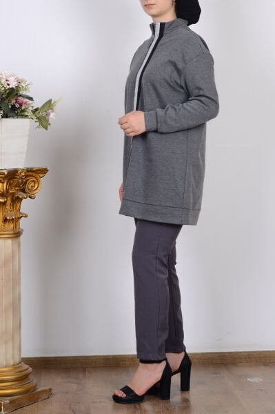 Armine 25KT407 Gri Kadın Yarım Fermuarlı İki İplik Tunik