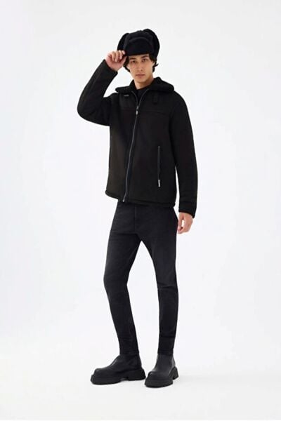 Loft LF2040817 Siyah Erkek İçi Yünlü Süet Mont