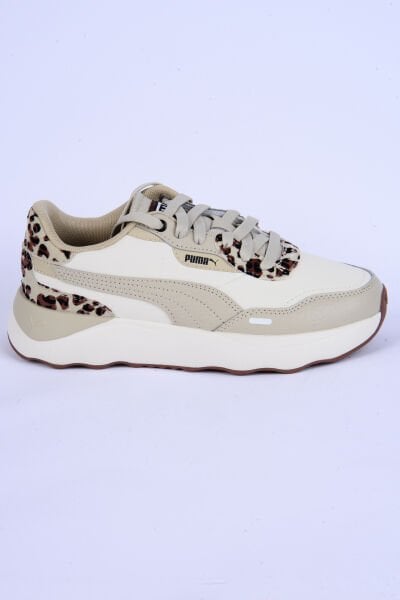 Puma 396437-01 Runtamed Platform Drama Fileli Deri Detaylı Leopar Desen Ortopedik Taban Bağcıklı Hafif Esnek Krem Günlük Kadın Spor Ayakkabı
