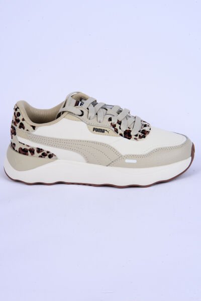 Puma 396437-01 Runtamed Platform Drama Fileli Deri Detaylı Leopar Desen Ortopedik Taban Bağcıklı Hafif Esnek Krem Günlük Kadın Spor Ayakkabı