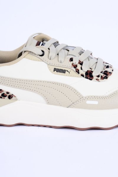 Puma 396437-01 Runtamed Platform Drama Fileli Deri Detaylı Leopar Desen Ortopedik Taban Bağcıklı Hafif Esnek Krem Günlük Kadın Spor Ayakkabı