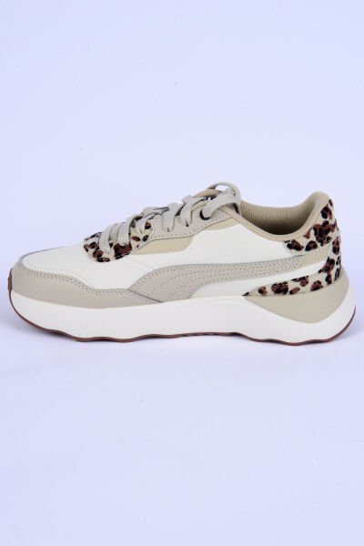 Puma 396437-01 Runtamed Platform Drama Fileli Deri Detaylı Leopar Desen Ortopedik Taban Bağcıklı Hafif Esnek Krem Günlük Kadın Spor Ayakkabı