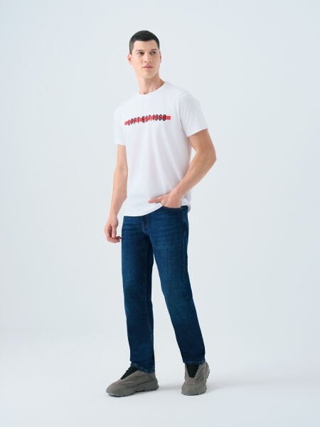 Loft 2038693 Beyaz Erkek Bisiklet Yaka Göğüsten Yazı Detaylı T-Shirt