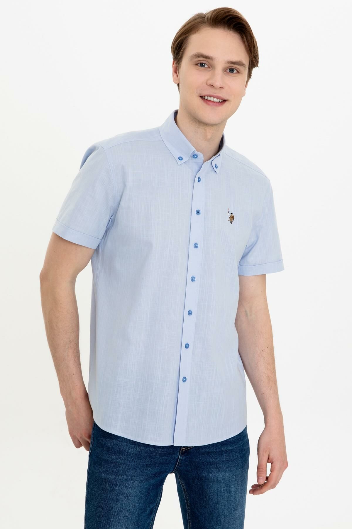 U.S Polo 1363370 Erkek Mavi Kısa Kol Gömlek