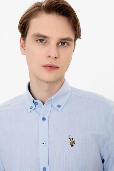 U.S Polo 1363370 Erkek Mavi Kısa Kol Gömlek