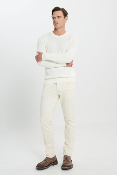 Altınyıldız ACE492510064 Ekru Erkek Bisiklet Yaka Sünger Desen Kazak