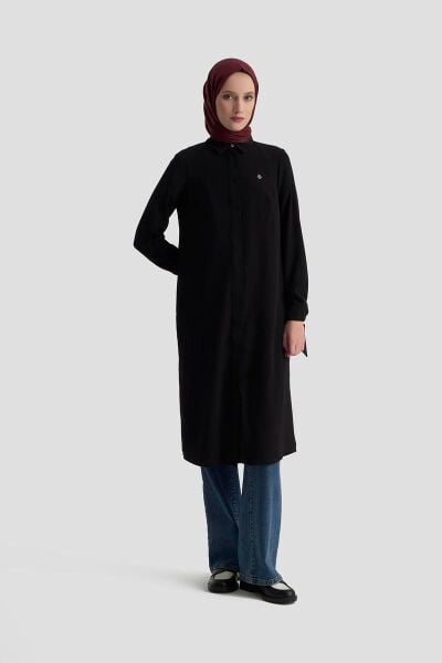 Armine 25YT4158 Siyah Kadın Gizli Düğmeli Gömlek Tunik