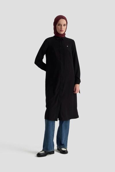 Armine 25YT4158 Siyah Kadın Gizli Düğmeli Gömlek Tunik