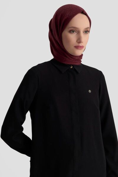 Armine 25YT4158 Siyah Kadın Gizli Düğmeli Gömlek Tunik
