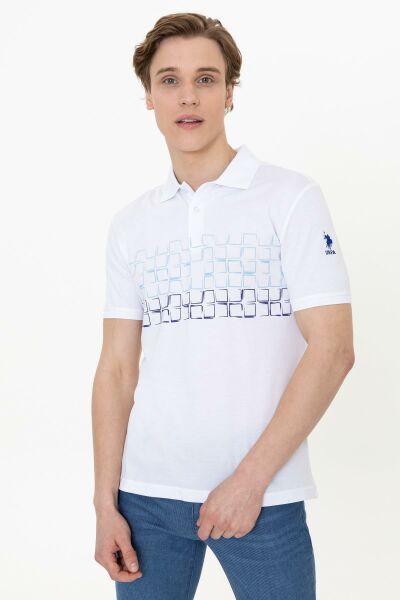 U.S Polo 1358156 Erkek Beyaz Mavi Lacivert Desenli Polo Yaka Tshirt