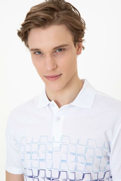 U.S Polo 1358156 Erkek Beyaz Mavi Lacivert Desenli Polo Yaka Tshirt