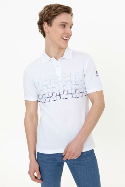 U.S Polo 1358156 Erkek Beyaz Mavi Lacivert Desenli Polo Yaka Tshirt