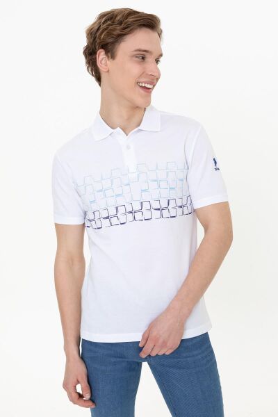 U.S Polo 1358156 Erkek Beyaz Mavi Lacivert Desenli Polo Yaka Tshirt