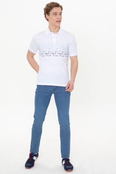 U.S Polo 1358156 Erkek Beyaz Mavi Lacivert Desenli Polo Yaka Tshirt