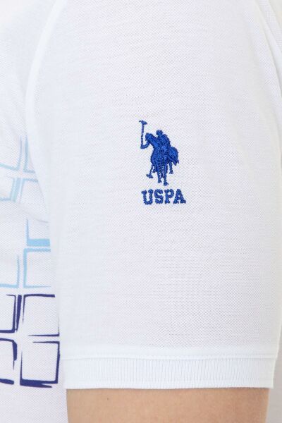 U.S Polo 1358156 Erkek Beyaz Mavi Lacivert Desenli Polo Yaka Tshirt