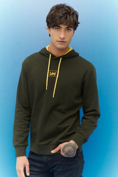 LEE L212302801 Erkek Haki Kapüşonlu Sweatshirt