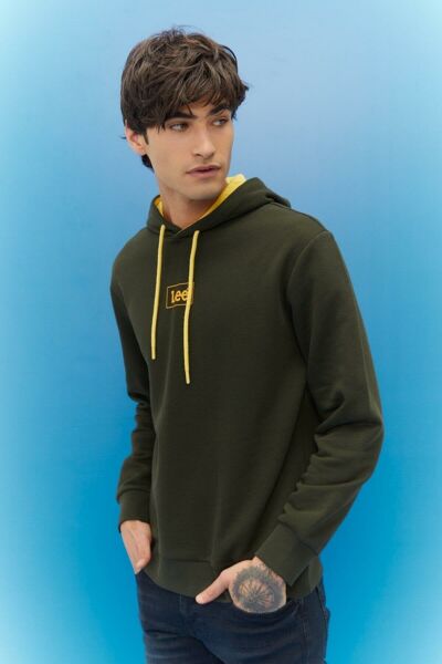 LEE L212302801 Erkek Haki Kapüşonlu Sweatshirt