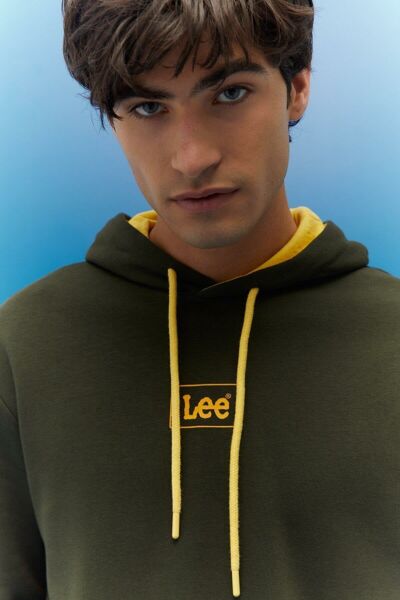LEE L212302801 Erkek Haki Kapüşonlu Sweatshirt