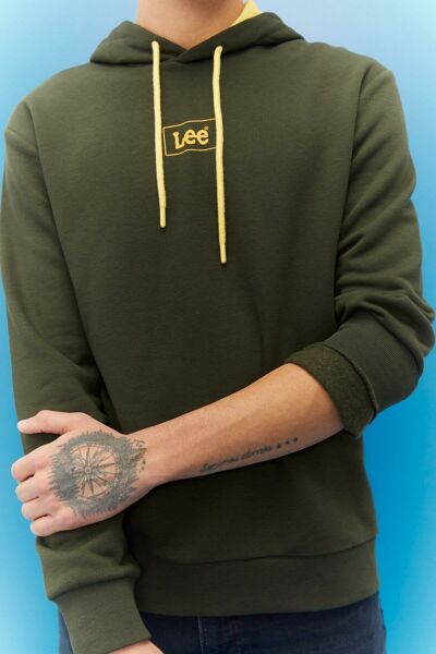 LEE L212302801 Erkek Haki Kapüşonlu Sweatshirt