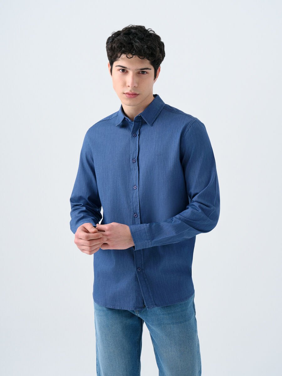 Loft 2038615 İndigo Erkek Uzun Kollu %100 Pamuk Gömlek