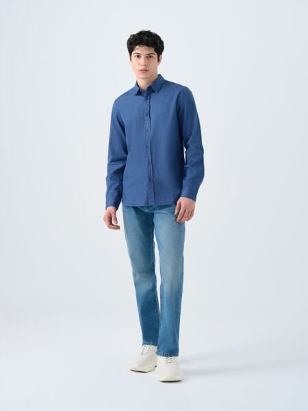 Loft 2038615 İndigo Erkek Uzun Kollu %100 Pamuk Gömlek