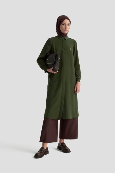 Armine 25YT4158 Haki Kadın Gizli Düğmeli Gömlek Tunik