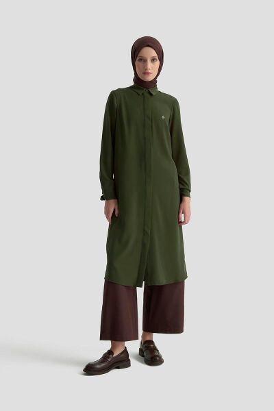 Armine 25YT4158 Haki Kadın Gizli Düğmeli Gömlek Tunik