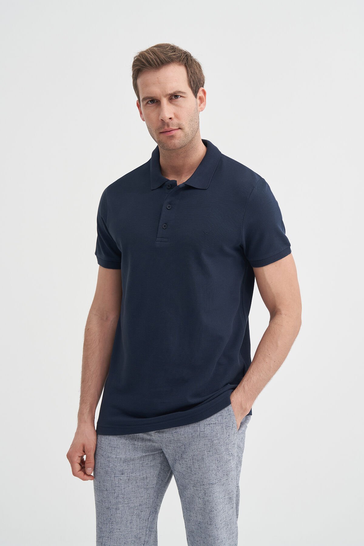 Cazador 25YCEEOB4613 Lacivert Erkek Battal Fit Polo Yaka T-shirt