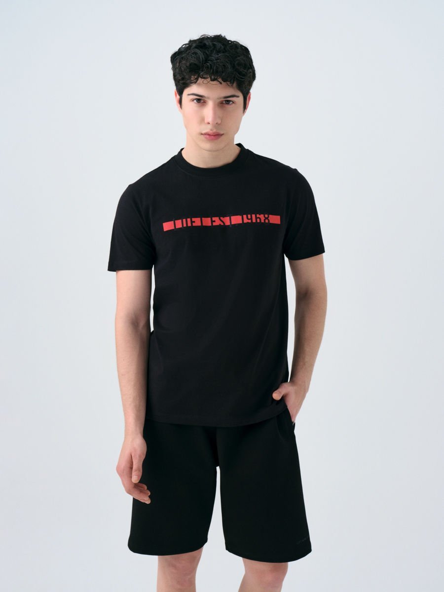 Loft 2038693 Siyah Erkek Bisiklet Yaka Göğüsten Yazı Detaylı T-Shirt
